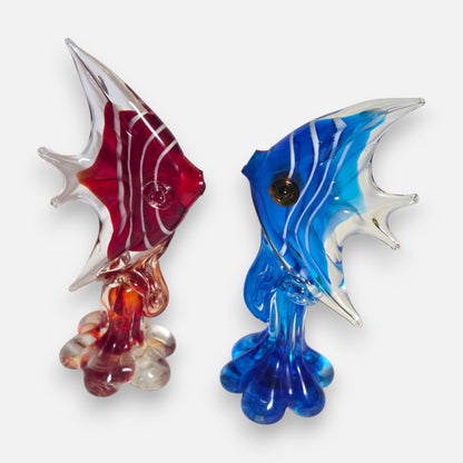 Murano Vintage Red And Blue Angel Fish - Red/Blue