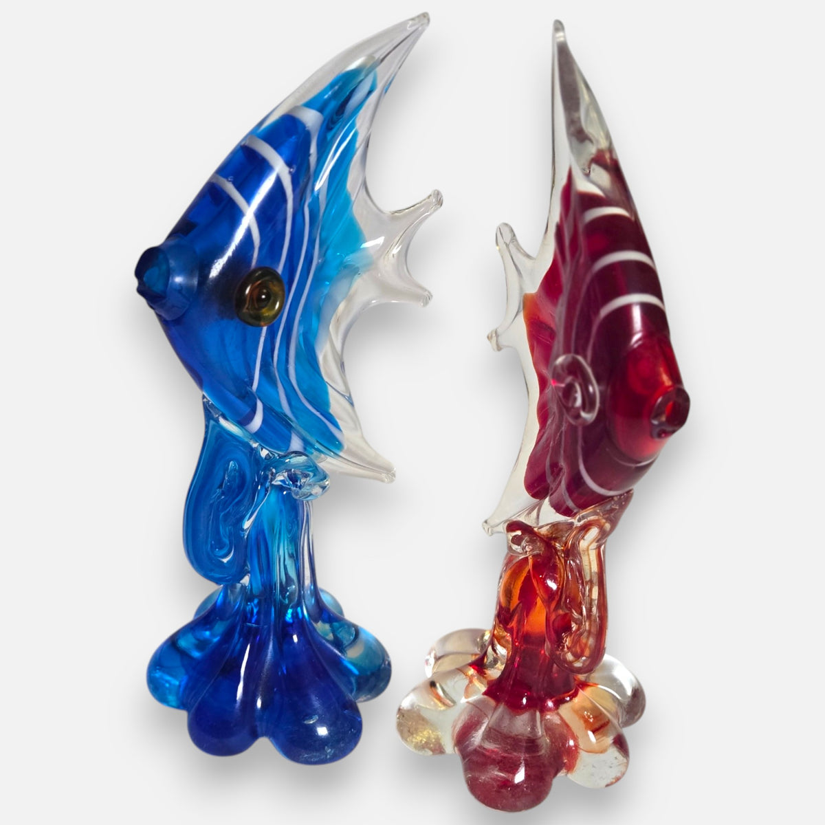 Murano Vintage Red And Blue Angel Fish - Red/Blue