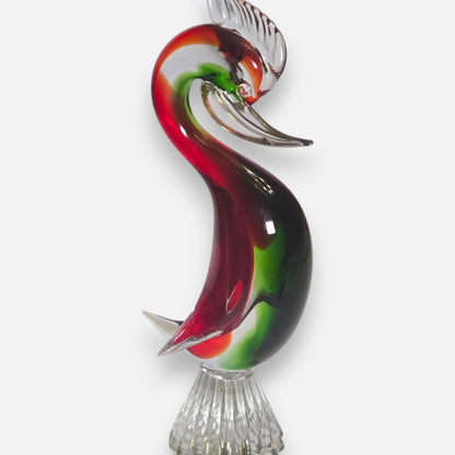 Murano Vintage Glass Red And Green Bird/Swan - Red/Green