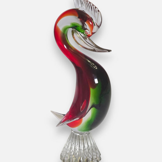 Murano Vintage Glass Red And Green Bird/Swan - Red/Green
