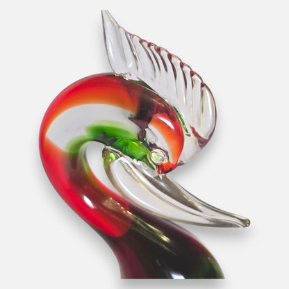 Murano Vintage Glass Red And Green Bird/Swan - Red/Green