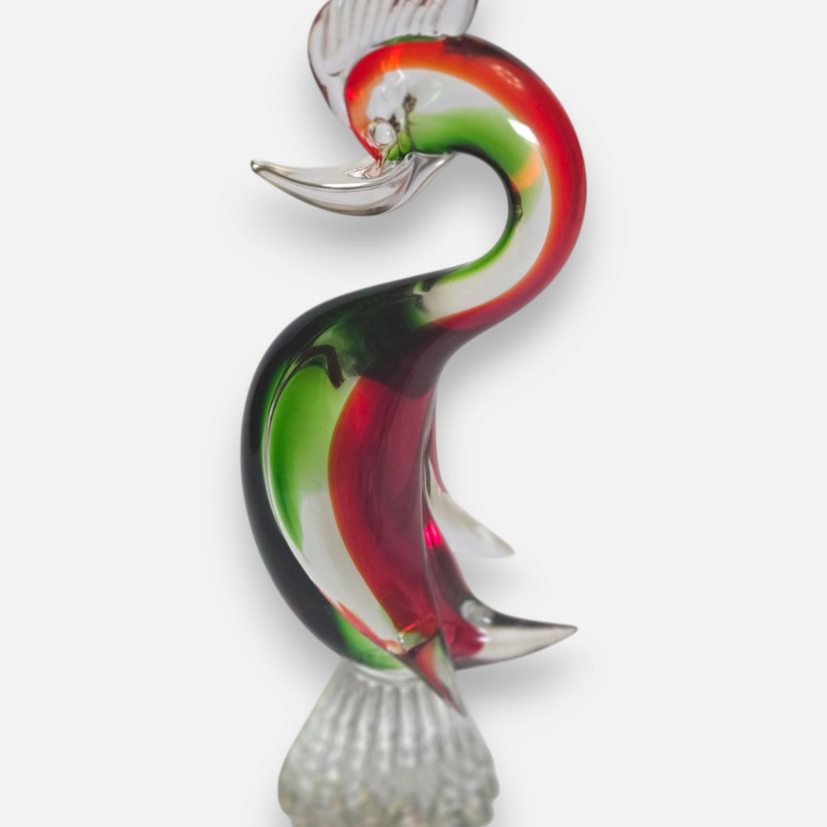 Murano Vintage Glass Red And Green Bird/Swan - Red/Green