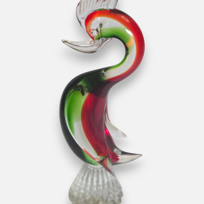Murano Vintage Glass Red And Green Bird/Swan - Red/Green