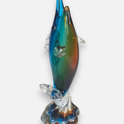 Murano Vintage Red And Green Glass Fish Vases - Multi