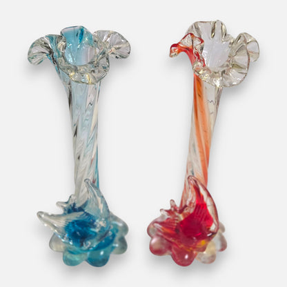 Murano Glass Red And Blue Fish Vases - Red/Blue