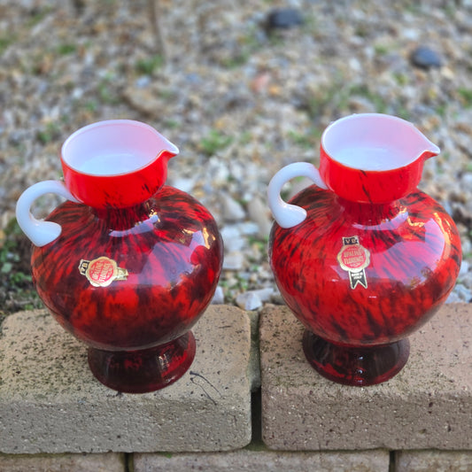 VB Opaline Florence Red And Black Glass Jugs/Vase - Red/Black