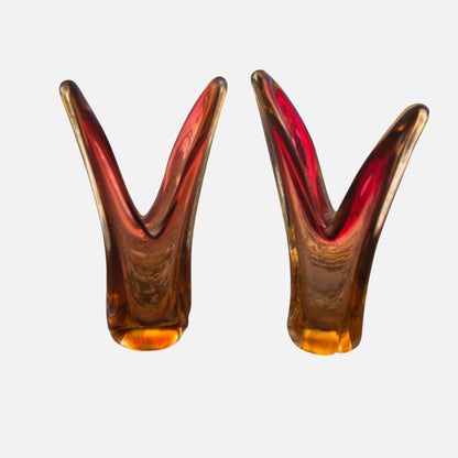 Murano Vintage Amber/Ruby Glass Vases - Amber/Ruby