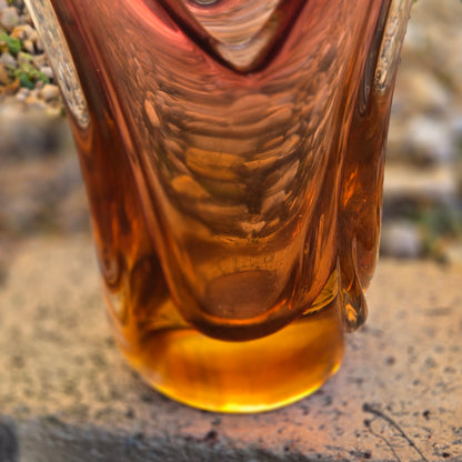 Murano Vintage Amber/Ruby Glass Vases - Amber/Ruby