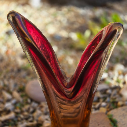 Murano Vintage Amber/Ruby Glass Vases - Amber/Ruby
