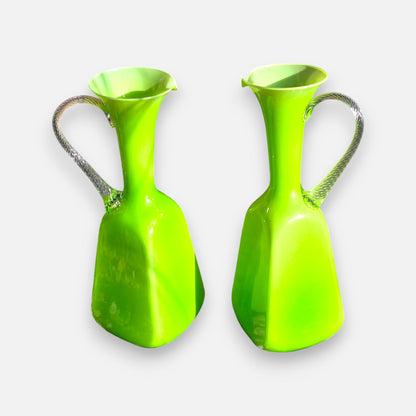 Empoli Vintage Pair Of Green Glass Jugs - Green