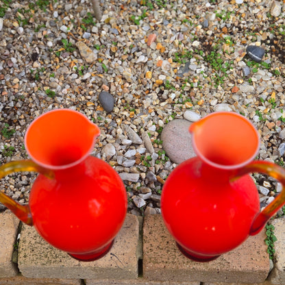 Empoli Vintage Two Red Glass Jugs - Orange Red