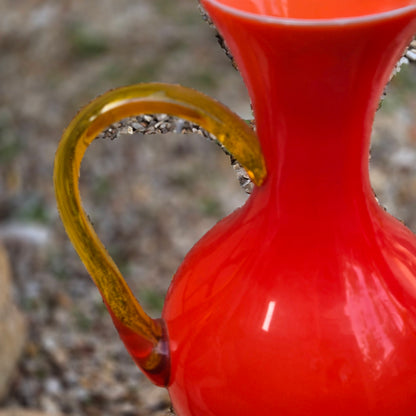 Empoli Vintage Two Red Glass Jugs - Orange Red