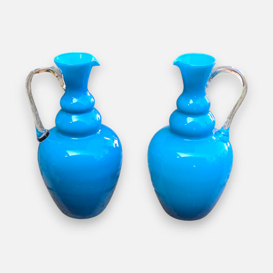 Empoli Vintage Two Blue Glass Jugs - Blue
