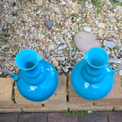 Empoli Vintage Two Blue Glass Jugs - Blue