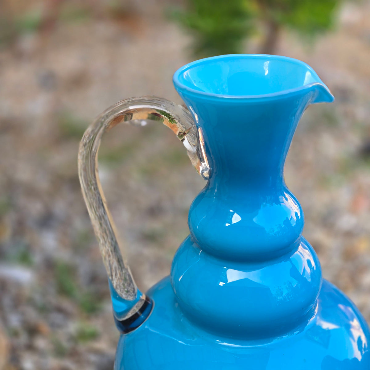 Empoli Vintage Two Blue Glass Jugs - Blue