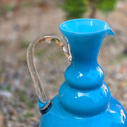 Empoli Vintage Two Blue Glass Jugs - Blue