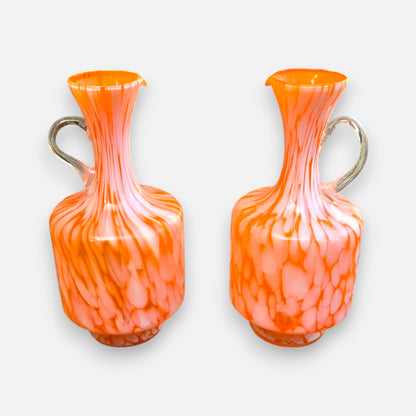 Empoli Two Orange And White Glass Jugs - Orange/White