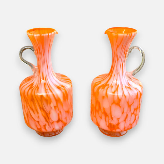 Empoli Two Orange And White Glass Jugs - Orange/White