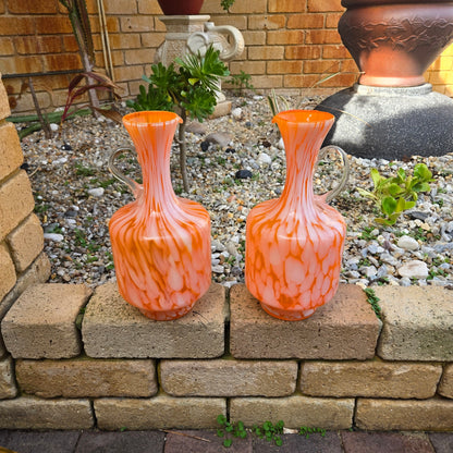 Empoli Two Orange And White Glass Jugs - Orange/White
