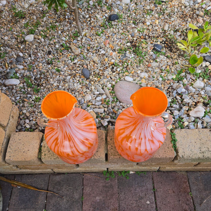 Empoli Two Orange And White Glass Jugs - Orange/White