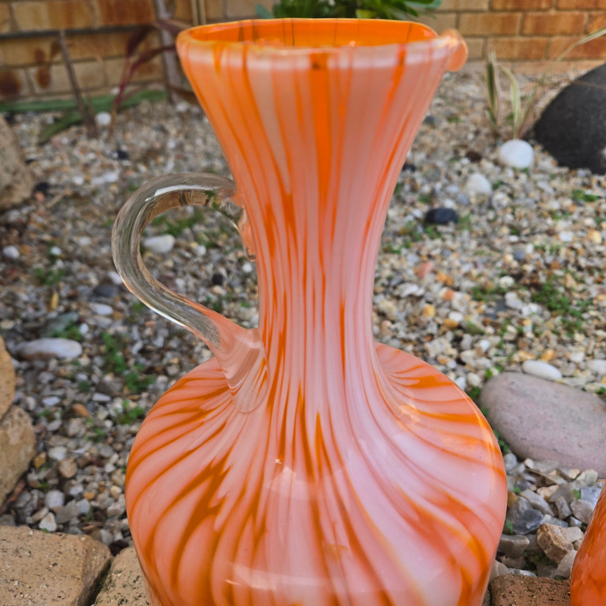 Empoli Two Orange And White Glass Jugs - Orange/White