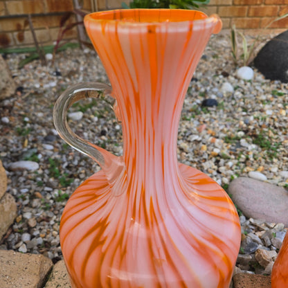 Empoli Two Orange And White Glass Jugs - Orange/White