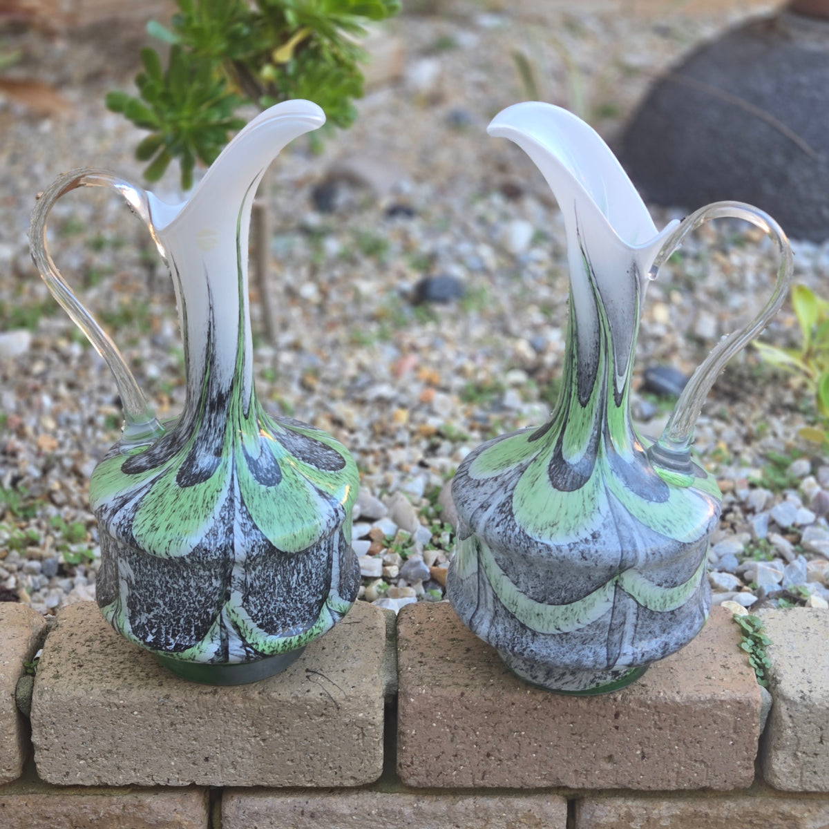 Empoli Pair Of Green And Grey Glass Jugs - Multi