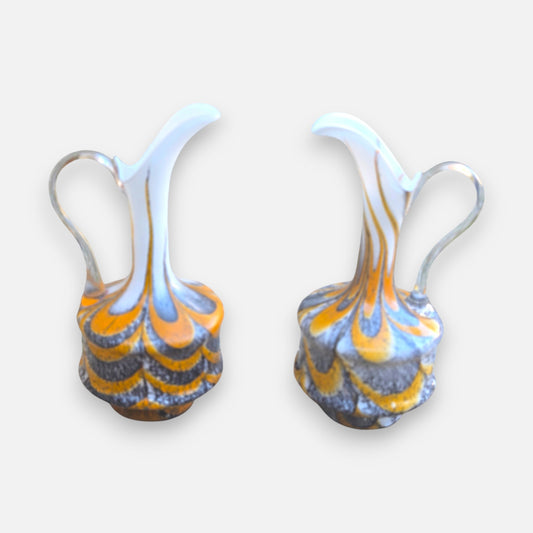 Empoli Pair of Orange And Grey Glass Jugs - Multi