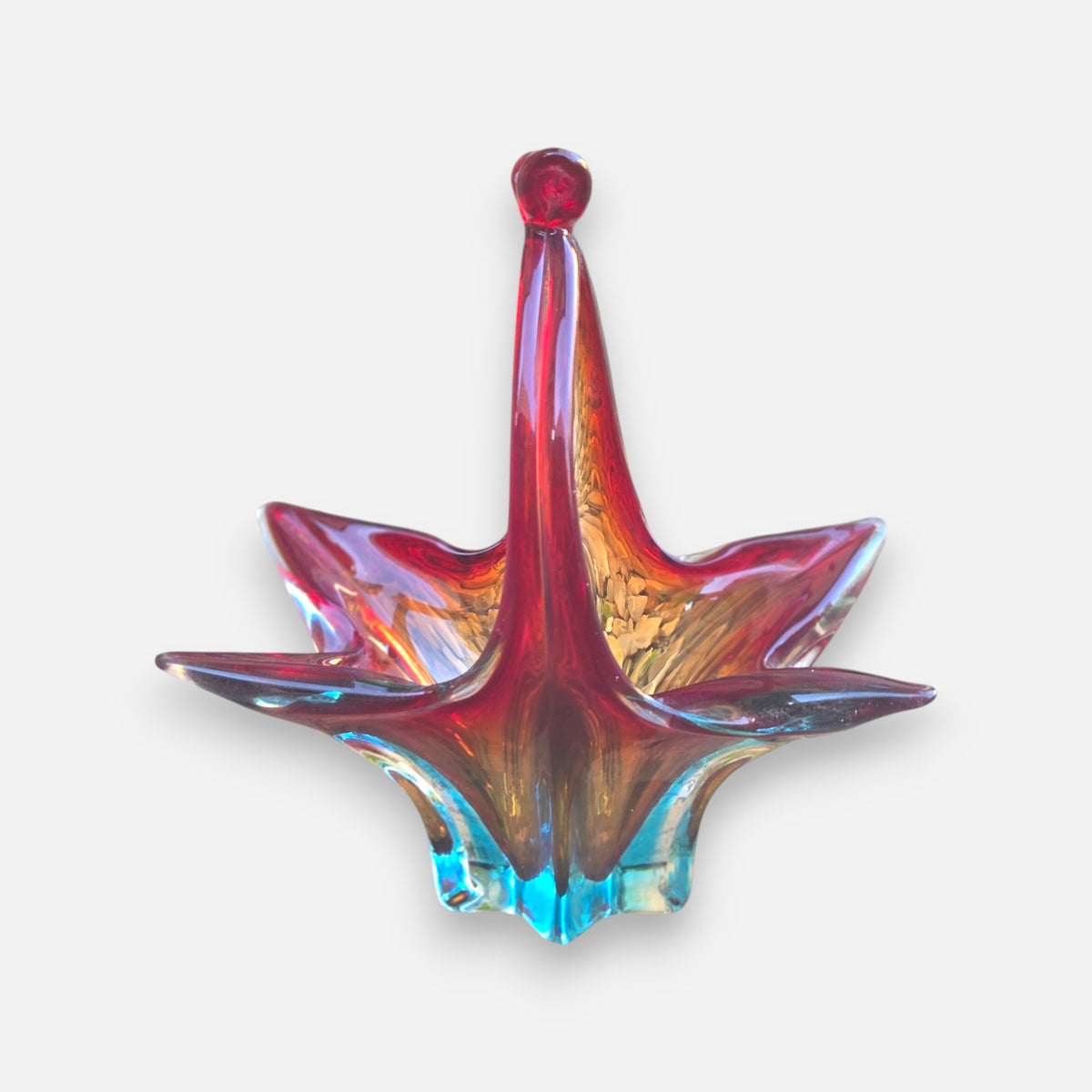 Murano Red And Blue Glass Basket Bowl - Multi