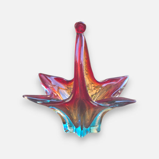 Murano Red And Blue Glass Basket Bowl - Multi