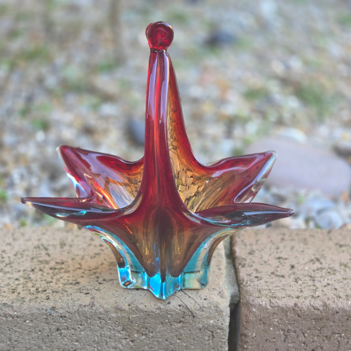 Murano Red And Blue Glass Basket Bowl - Multi