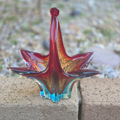 Murano Red And Blue Glass Basket Bowl - Multi