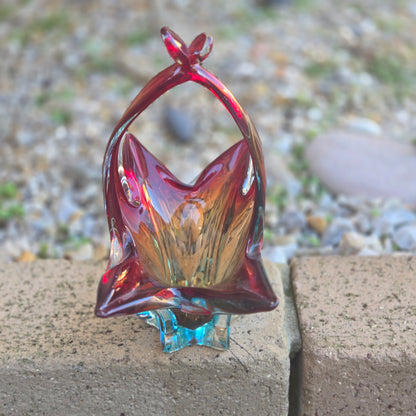 Murano Red And Blue Glass Basket Bowl - Multi