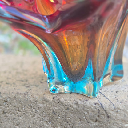 Murano Red And Blue Glass Basket Bowl - Multi