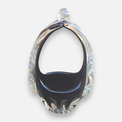 Murano Glass Black Basket Bowl - Black