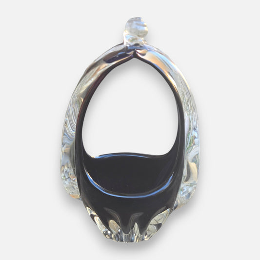 Murano Glass Black Basket Bowl - Black