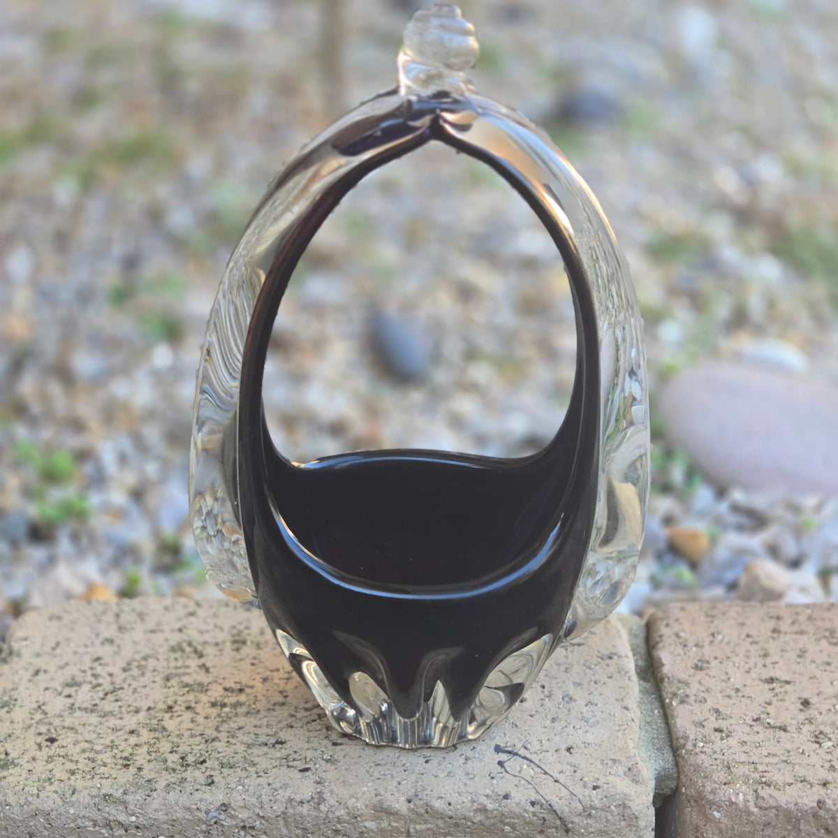 Murano Glass Black Basket Bowl - Black