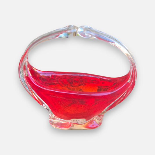 Murano Glass Red Basket Bowl - Red