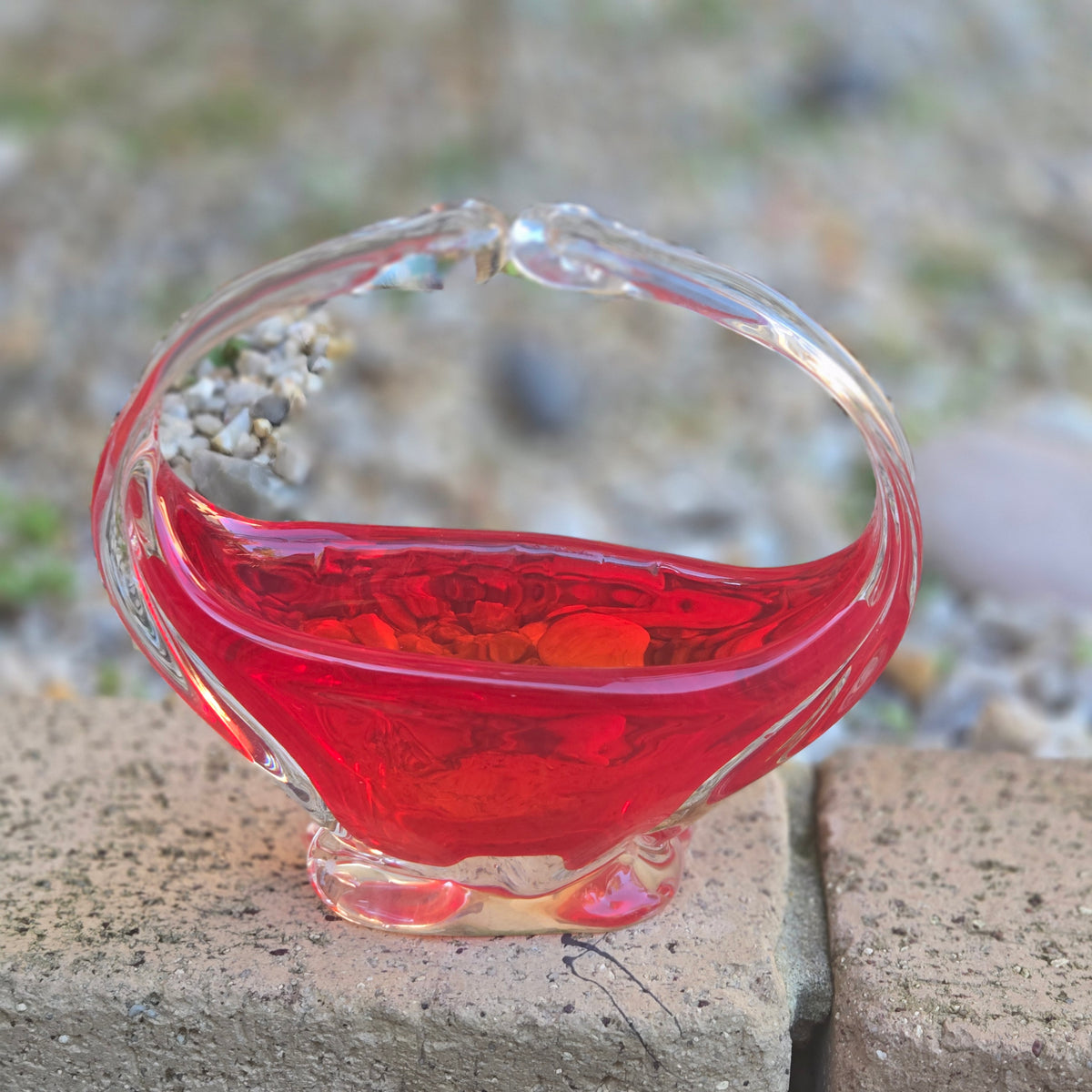 Murano Glass Red Basket Bowl - Red