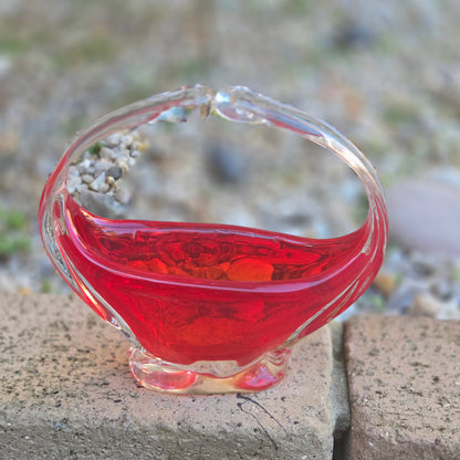 Murano Glass Red Basket Bowl - Red