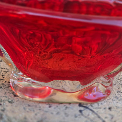 Murano Glass Red Basket Bowl - Red