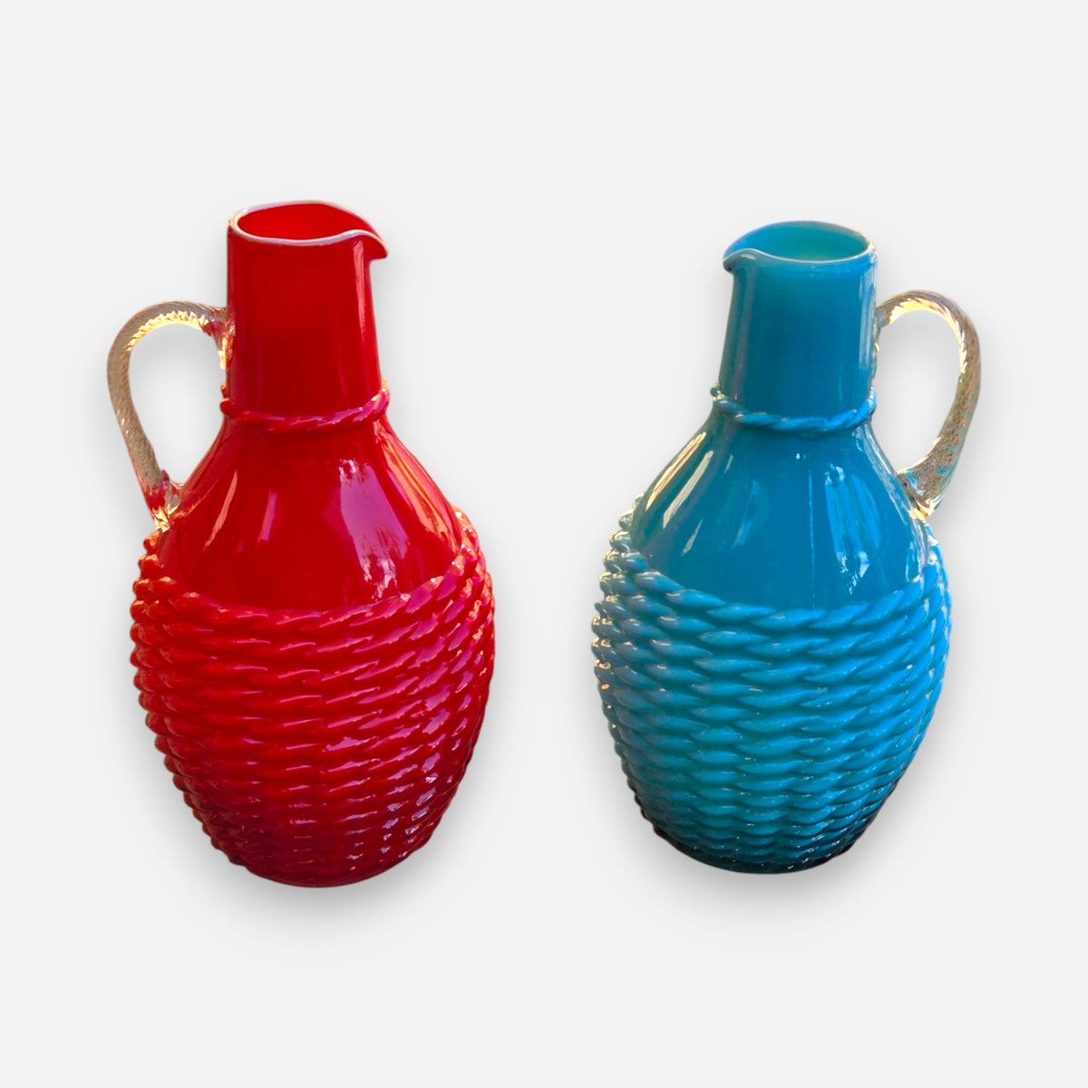 Empoli Vintage Red And Blue Glass Jugs - Red/Blue