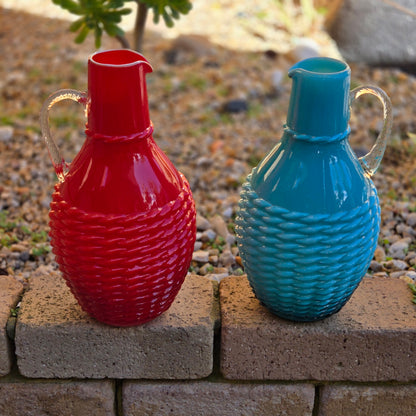 Empoli Vintage Red And Blue Glass Jugs - Red/Blue