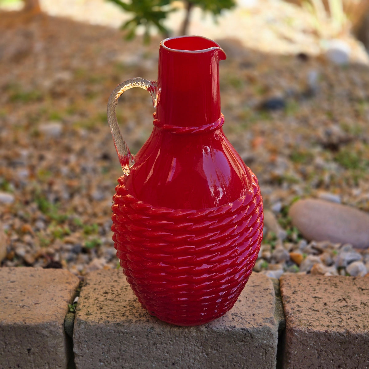 Empoli Vintage Red And Blue Glass Jugs - Red/Blue