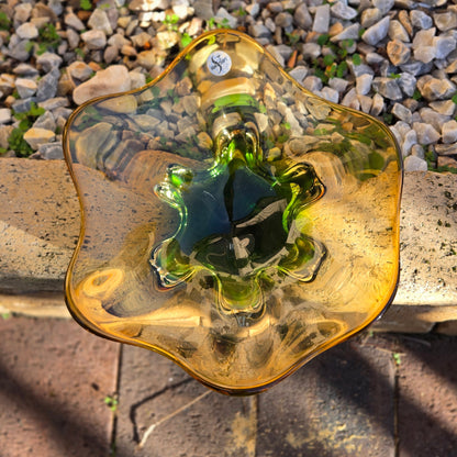 Sanyu Vintage Amber And Green Glass Bowl - Amber/Green
