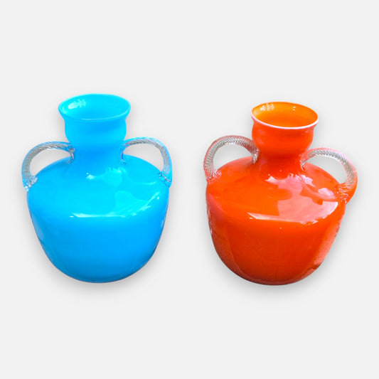 Empoli Vintage Orange And Blue Glass Jugs - Orange/Blue