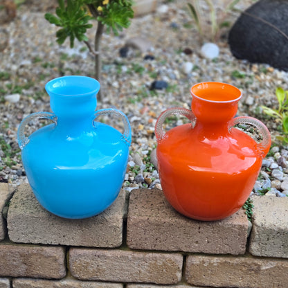 Empoli Vintage Orange And Blue Glass Jugs - Orange/Blue