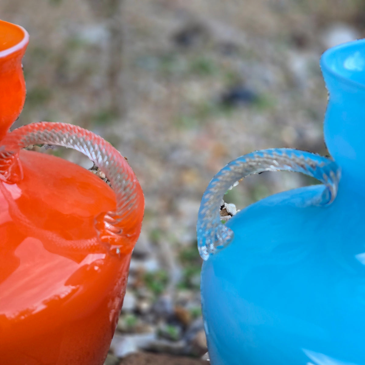 Empoli Vintage Orange And Blue Glass Jugs - Orange/Blue