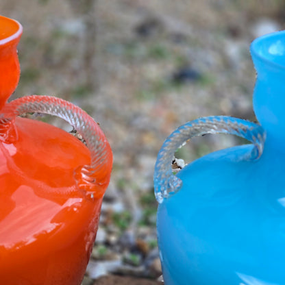 Empoli Vintage Orange And Blue Glass Jugs - Orange/Blue