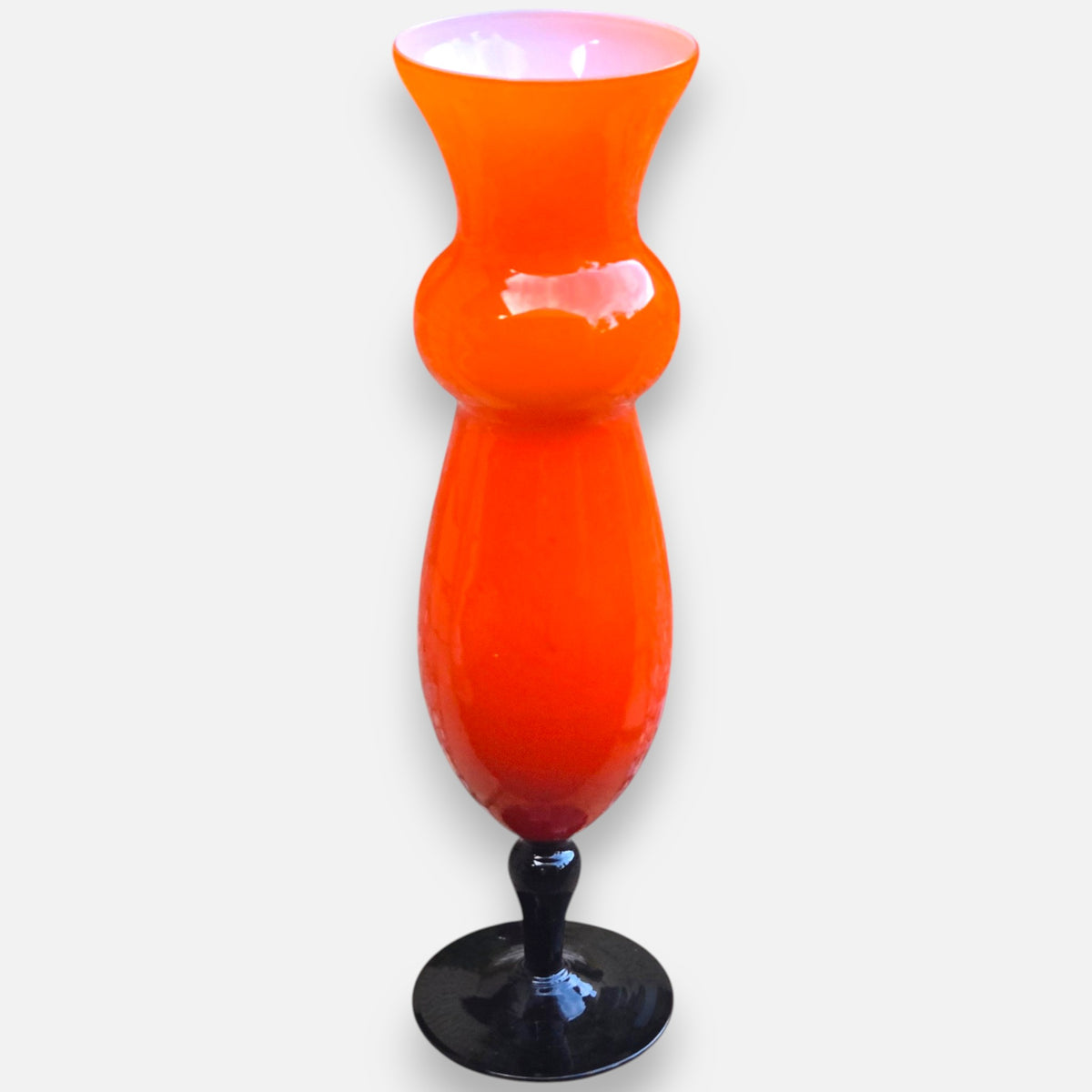 Ryd Glasbruk Orange And Black Glass Vase  - Orange/Black